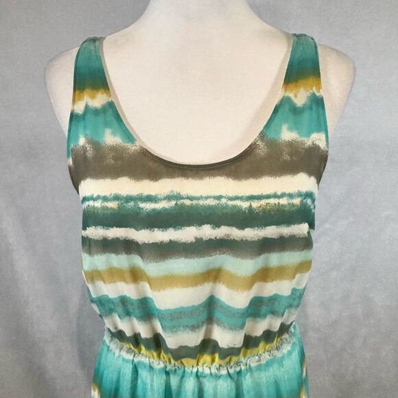 Aqua cream and mocha blend chiffon maxi dress size small - Picture 2 of 6